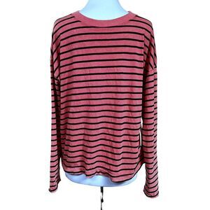 Electric & Rose Hand-Dyed Striped Pullover Tee Top Sz S Rose & Black Cotton NEW